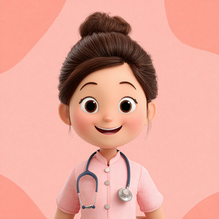 3D illustration of a cute asian girl with stethoscopeの素材