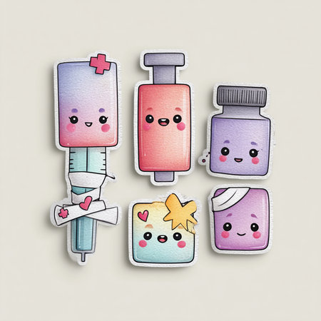 Set of hand drawn medical icons. Cute cartoon vector illustration.の素材