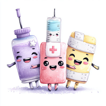 cartoon scene with medical kit on white background - illustration for childrenの素材