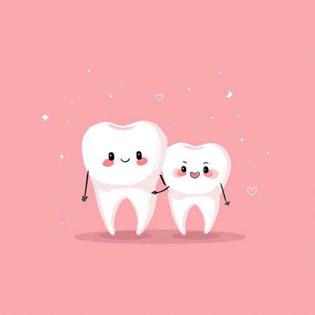 Cute cartoon tooth character vector illustration. Dental care concept.の素材