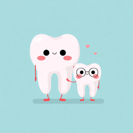 Cute cartoon tooth with toothbrush and toothpaste. Vector illustration.の素材