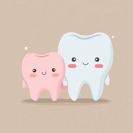 Cute cartoon tooth character vector illustration. Dental care concept.の素材