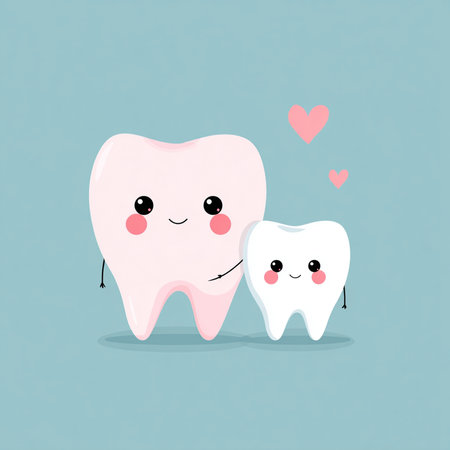 Cute cartoon tooth character with toothpaste and toothbrush. Vector illustration.の素材