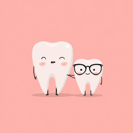Cute cartoon tooth character with eyeglasses. Vector illustration.の素材