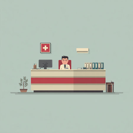 Vector illustration of receptionist in a hospital. Flat style design.の素材