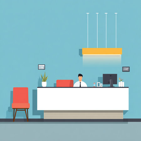 Interior of receptionist office. Vector illustration in flat style.の素材