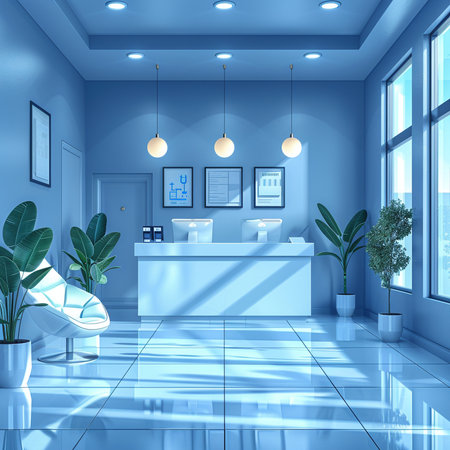 3d render of modern bathroom with blue tile floor and bathtubの素材