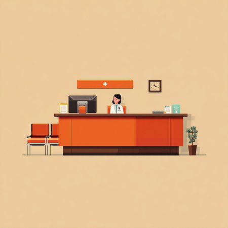 Receptionist at the reception desk. Vector illustration in flat styleの素材