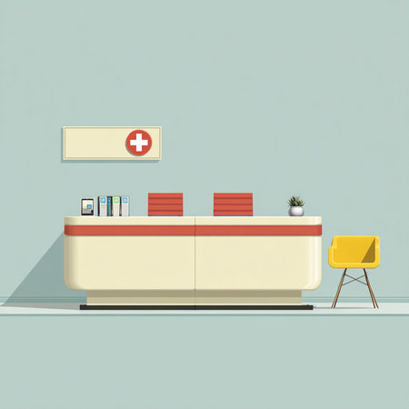 Reception counter in a hospital. 3d rendering. Computer digital drawing.の素材