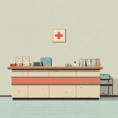 Interior of a hospital reception. Vector illustration in flat style.の素材