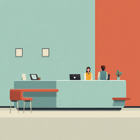 Interior of a receptionist office. Flat design vector illustration.の素材
