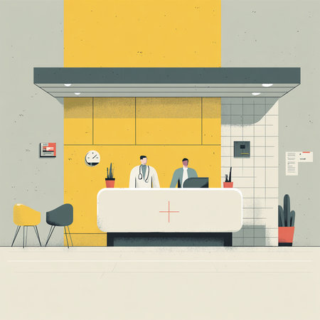 Interior of receptionist office. Vector illustration in retro style.の素材