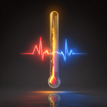 Thermometer with a heart beat on a dark background. 3d renderingの素材