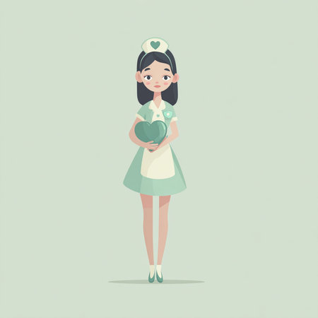 Nurse holding green heart. Vector illustration in a flat style.の素材