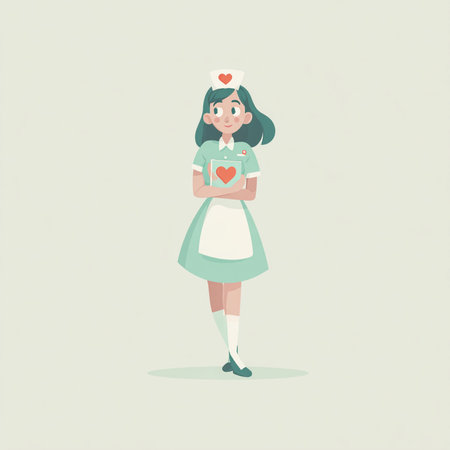 Cute nurse holding a heart in her hands. Vector illustration.の素材