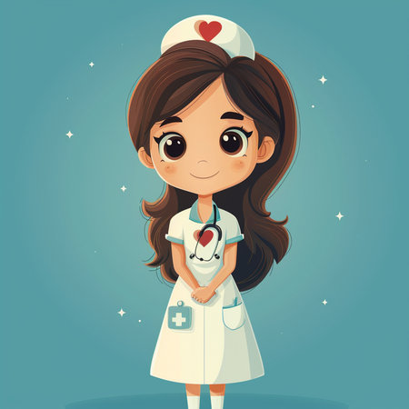 Cute little girl in nurse uniform with stethoscope. Vector illustrationの素材