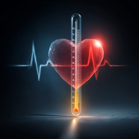 Thermometer with heart and cardiogram, 3d renderの素材