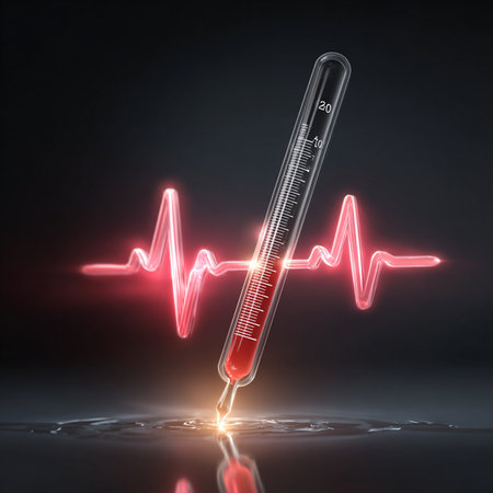 Medical thermometer with a heart beat on a dark background. 3d renderingの素材
