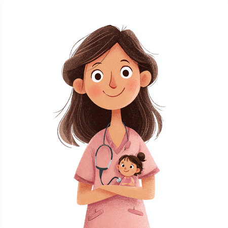 doctor with a stethoscope and a little girl on a white backgroundの素材