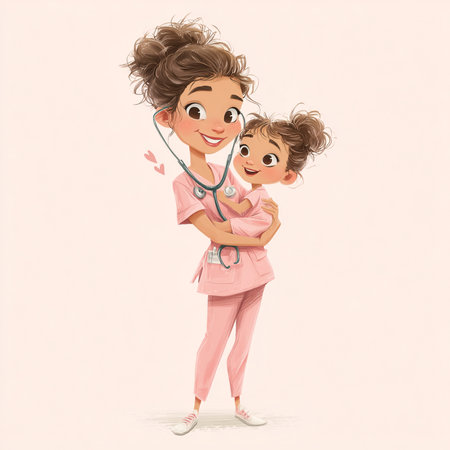 Little girl with stethoscope and her mother. Conceptual illustration.の素材