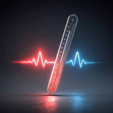 Thermometer with a heart beat on a dark background. 3d renderingの素材