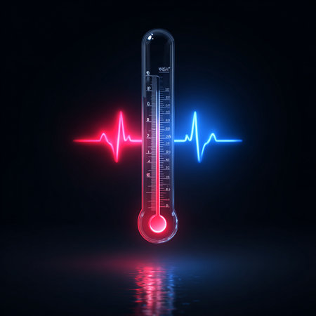 Thermometer with heart beat on black background. 3D renderingの素材