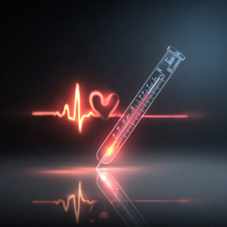Medical thermometer with heart beat on a dark background. 3d renderingの素材
