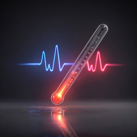 Thermometer with cardiogram on dark background. 3D renderingの素材