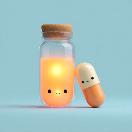 Capsule in a jar with a smiley face. 3d renderingの素材