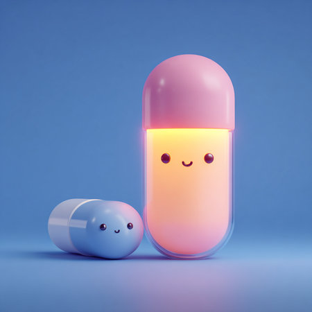 Capsule with a smiley face. 3d rendering.の素材