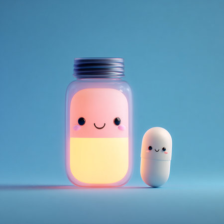 Cute face emoticon in a jar. 3d rendering.の素材