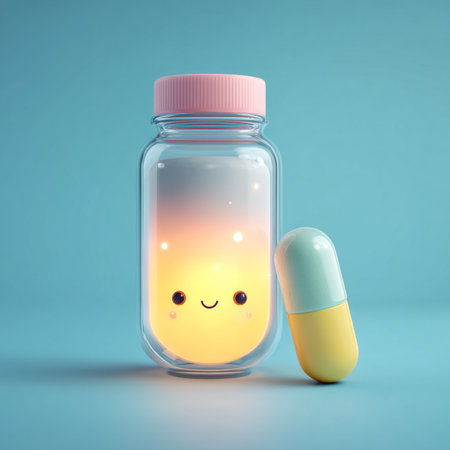 Capsule in the form of a smiley. 3d renderingの素材