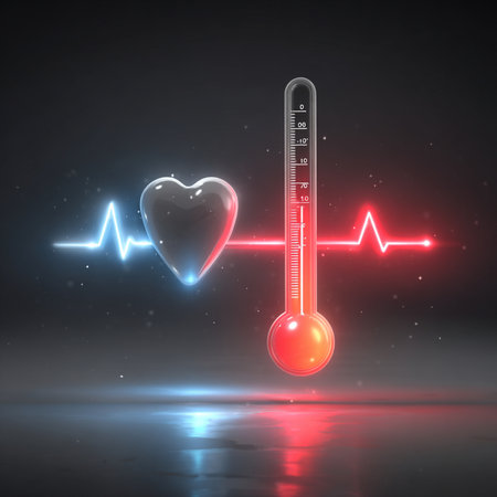 Thermometer with heart beat on dark background. 3D renderingの素材