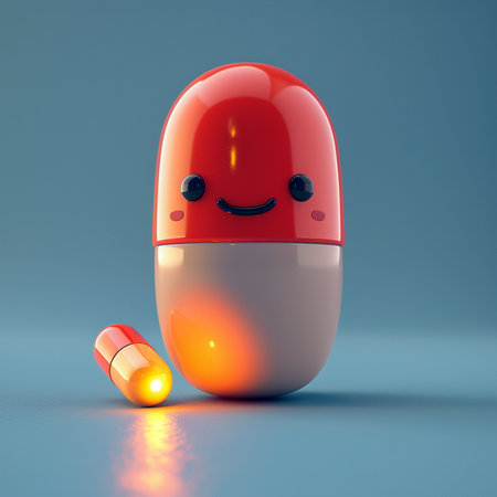 Capsule pill with smiley face. 3d illustration.の素材