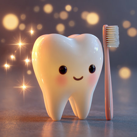 Tooth with a toothbrush on a background of bokehの素材
