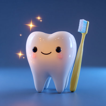 Tooth with toothbrush on a dark background. 3d renderingの素材