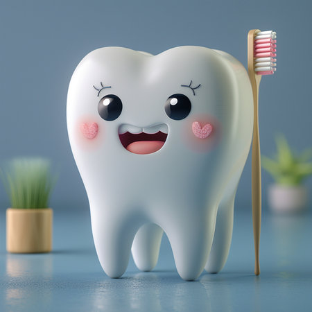 Tooth character with toothbrush and toothpaste, 3d illustrationの素材