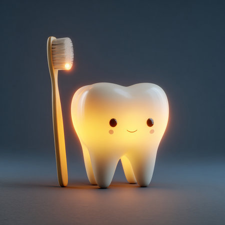 Tooth with toothbrush and toothpaste on a blue background.の素材