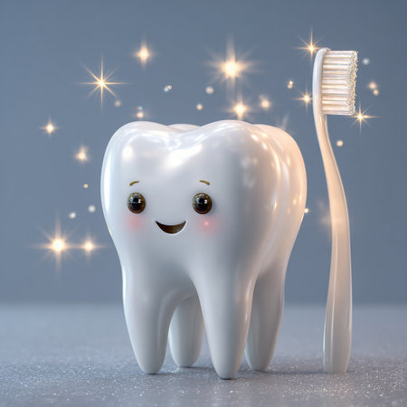 Tooth with toothpaste and toothbrush on a light background.の素材