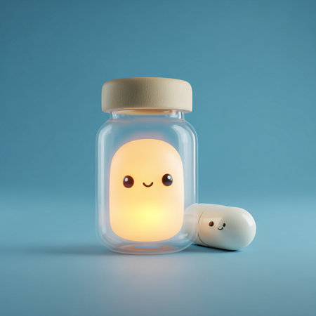 3d rendering of a jar with a smiley face and a pillの素材