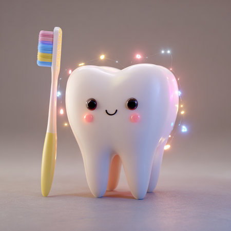 Tooth with toothbrush and toothpaste on a gray background.の素材