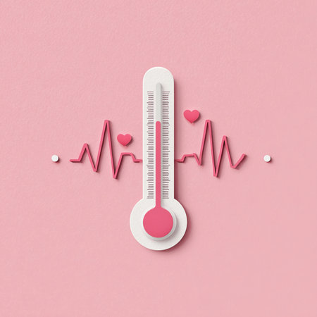 Thermometer with heart beat on pink background. Health care conceptの素材