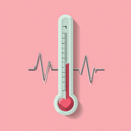 Thermometer with heart and cardiogram. Vector illustration.の素材