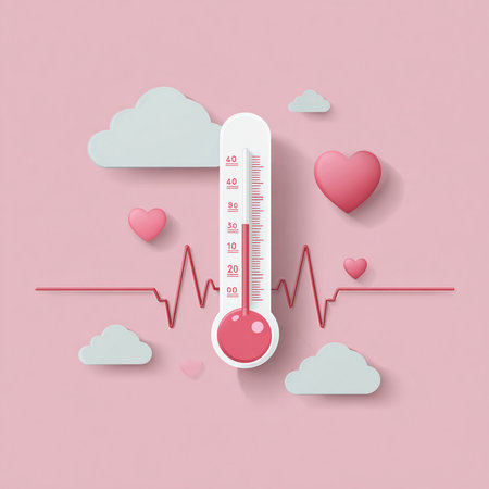 Thermometer with heart rate and cloud background. Vector illustration.の素材