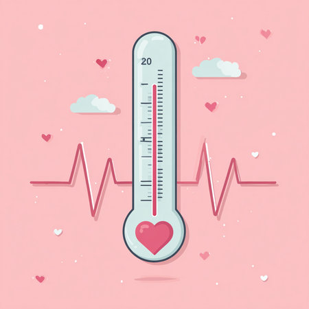 Thermometer with heart and cardiogram. Vector illustration.の素材
