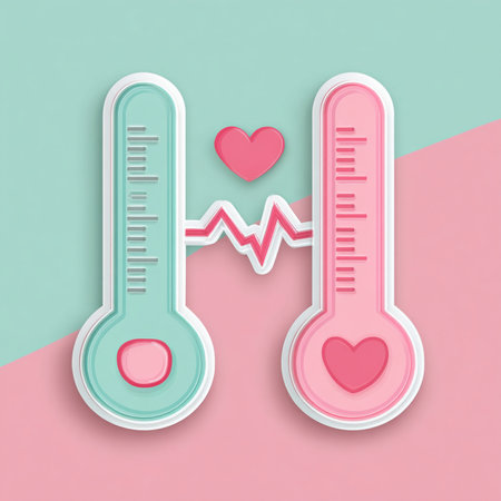 Thermometer with heart and cardiogram. Vector illustration.の素材