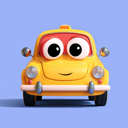Cartoon yellow car with smiley face - 3D Illustrationの素材