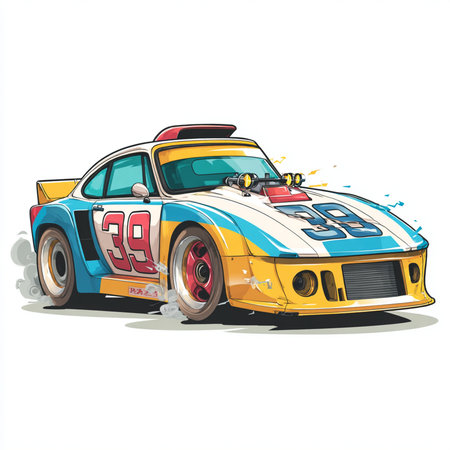 illustration of a racing car on a white background, vector illustrationの素材