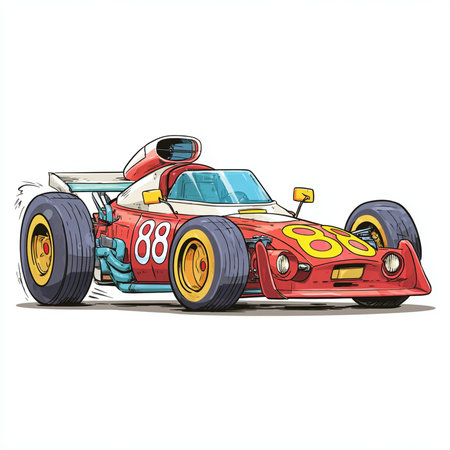 Hand drawn sketch of a vintage race car. Vector illustration on white background.の素材