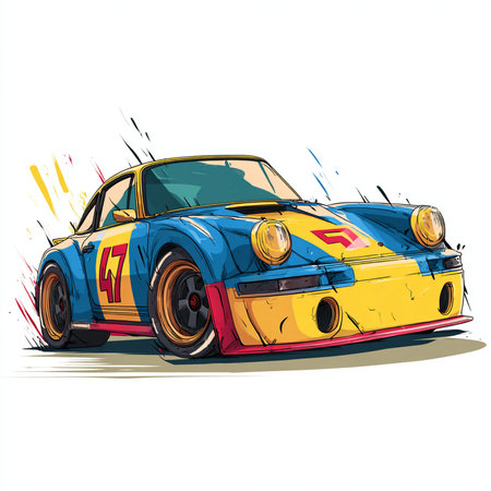 illustration of a vintage sports racing car on a white background.の素材